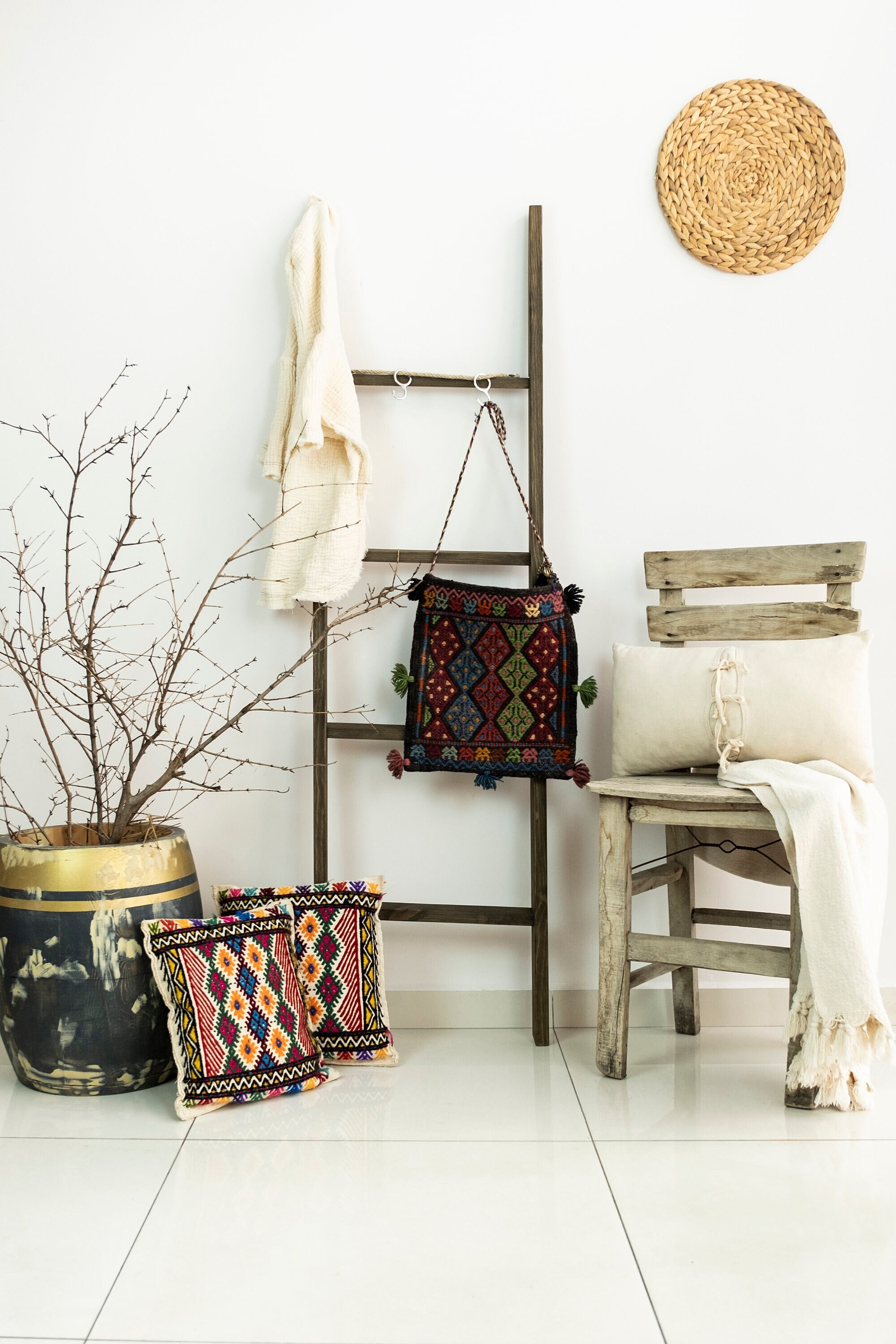 Boho Style Blanket Ladder for Bedroom Decor