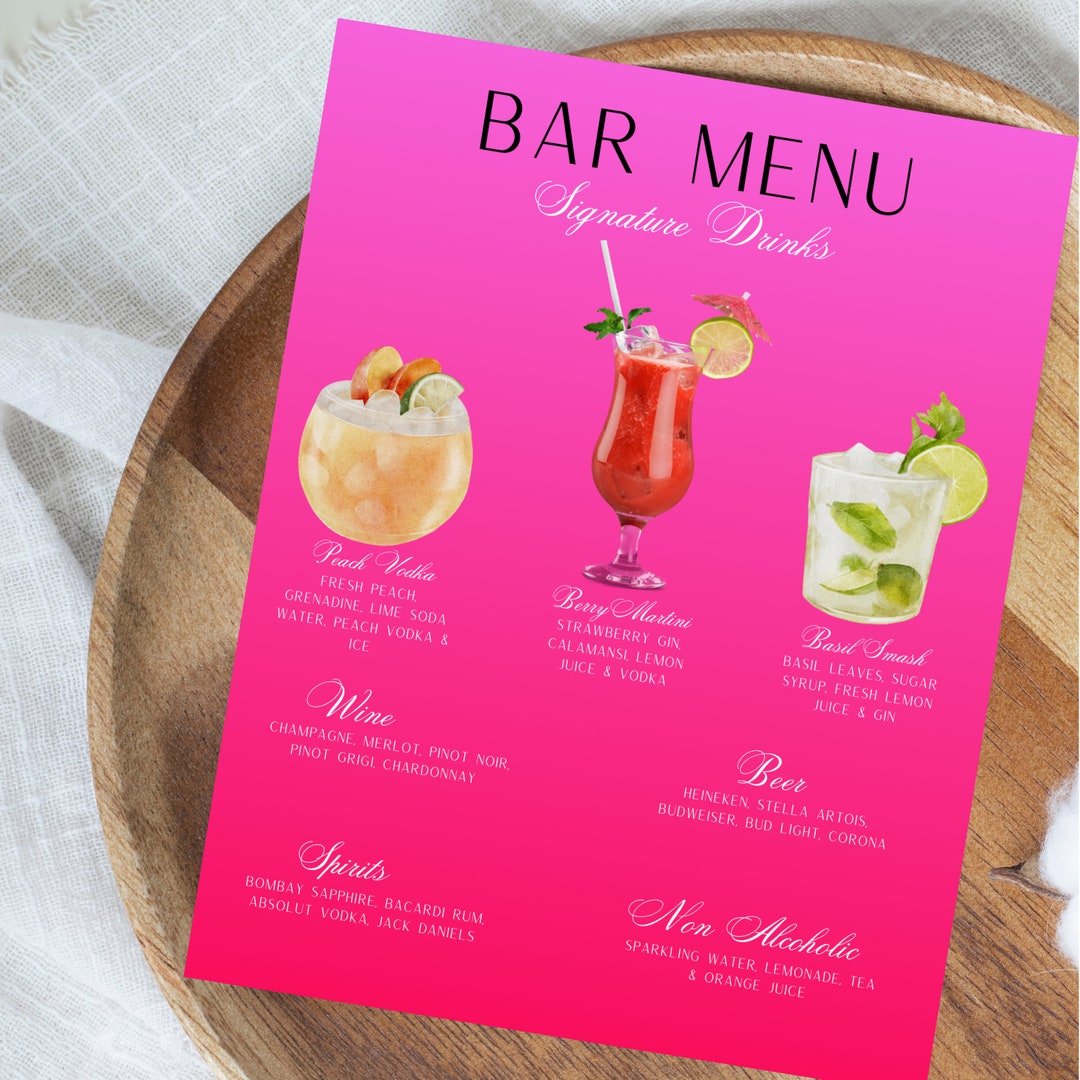 Signature Cocktail Menu Bar Menu Signature Drinks Signature Etsy