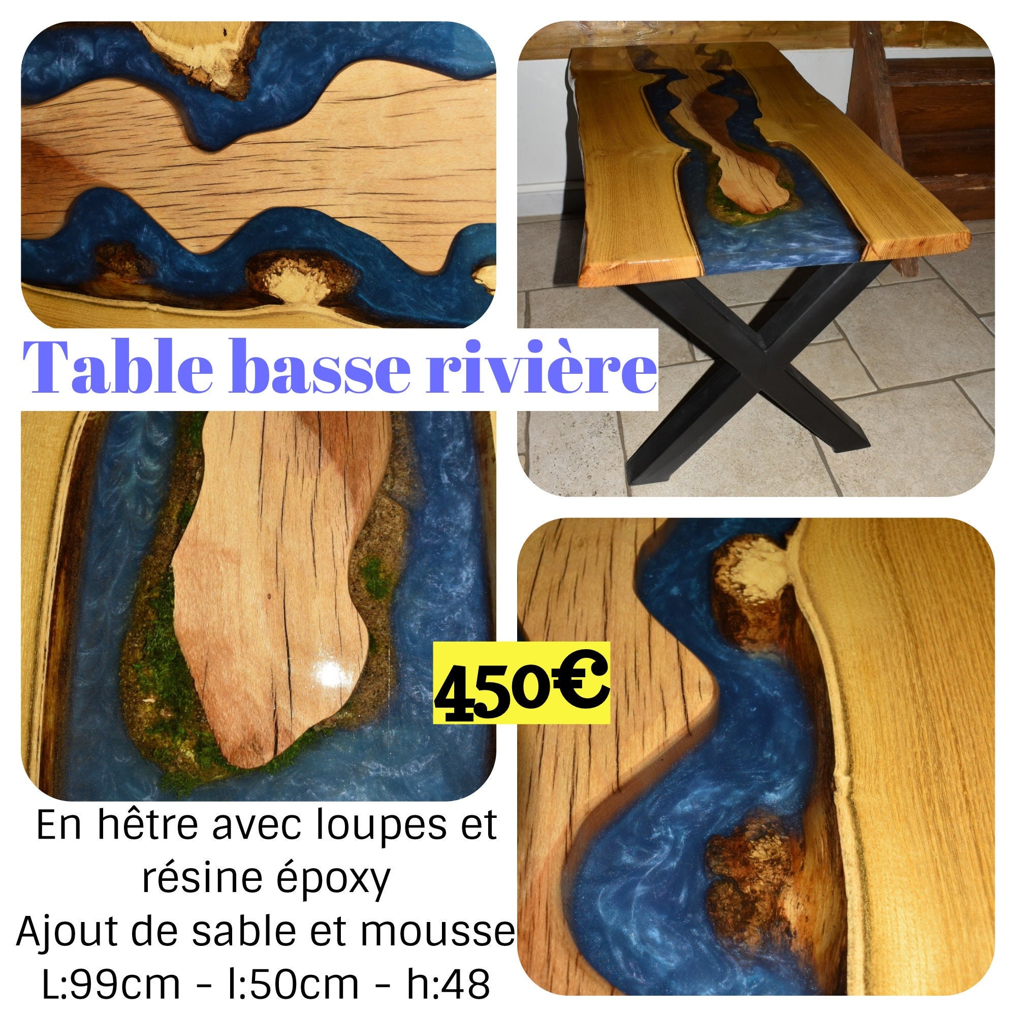 Table Basse Rivière en Bois et Résine Époxy