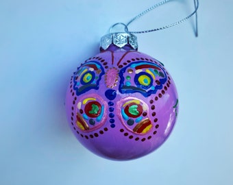 DECORATED CHRISTMAS ORNAMENT, lilac Christmas ball, Christmas ornament with butterfly