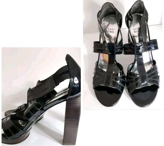 Stuart Weitzman Vintage Y2KBlack Patent Leather S… - image 1