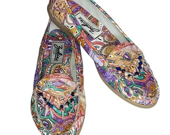 Zodiac USA Vintage 80s Psychedelic Shoes Moccasin Women's 7.5M Leather Rare HTF