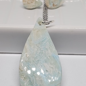 Polymer Clay Hook Earrings, Tear Drop White, Blue, and Translucent Marble