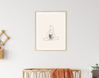 Arte de línea femenina, arte de pared minimalista, impresión de mujer embarazada, arte de salud mental