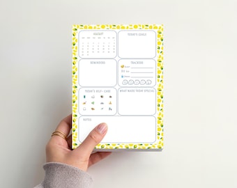 Citrus Lemons Daily Reflection Notepad | Gratitude Journal | Self Care Planner | Wellness Tracker | Daily Gratitude | Handmade Stationery