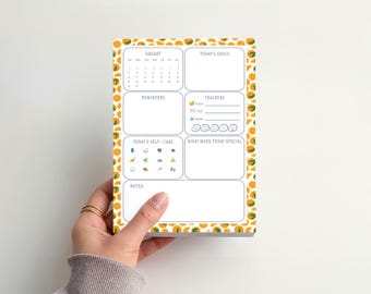 Sweet Oranges Daily Reflection Notepad | Gratitude Journal | Self Care Planner | Wellness Tracker | Daily Gratitude | Handmade Stationery