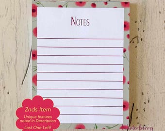 Poppy Bouquet 4.25" x 5.5" Everyday Notepad | Floral Pad | Handmade | Lined w/ “Notes” title | Original Watercolor Stationery
