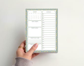 Daisy Meadow Daily Planner Notepad | Monthly Daily Desk Pad | Handmade Floral Planner | Schedule & To Do List | 5.5x8.5 Planner