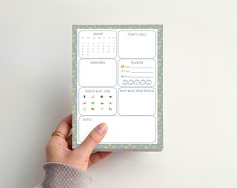 Daisy Meadow Daily Reflection Notepad | Gratitude Journal Pad | Self Care Planner | Wellness Tracker | Daily Gratitude | Handmade Stationery