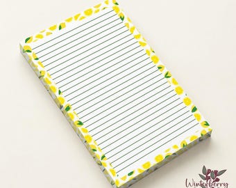 Citrus Lemons Personalized 5.5" x 8.5" Writing Pad | Fruit Note Pad | Handmade | Lined or Blank | Original Watercolor Stationery