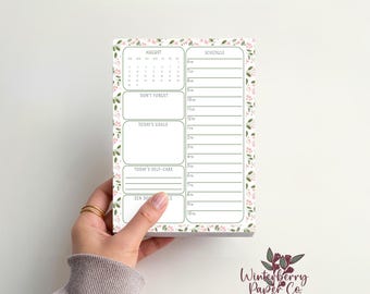 Floral Garden Daily Planner Notepad | Monthly Daily Desk Pad | Handmade Floral Planner | Schedule & To Do List | 5.5x8.5 Planner