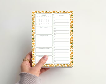 Sweet Oranges Daily Planner Notepad | Monthly Daily Desk Pad | Handmade Planner | Schedule & To Do List | 5.5x8.5 Planner