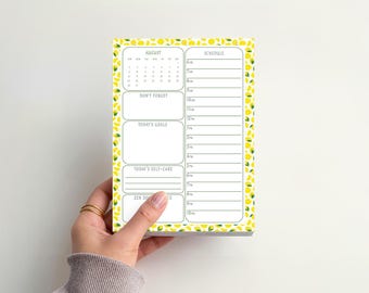 Citrus Lemons Daily Planner Notepad | Monthly Daily Desk Pad | Handmade Planner | Schedule & To Do List | 5.5x8.5 Planner