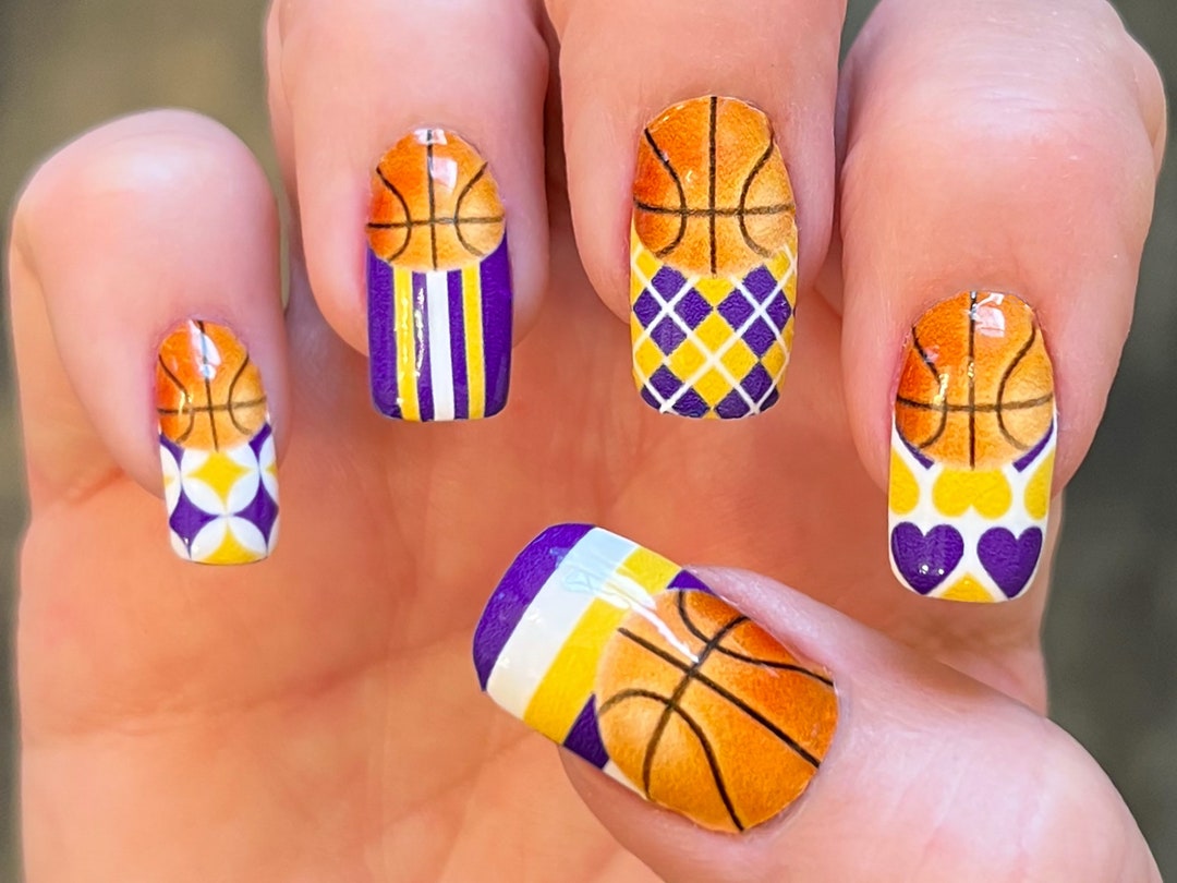 2. Purple and Gold Lakers Nail Design - wide 2