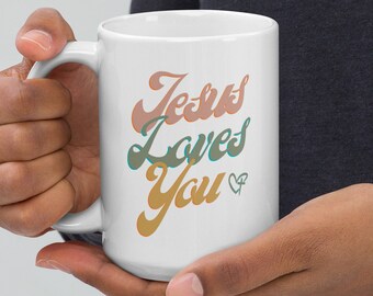 Jesús te ama taza de café Taza blanca brillante Taza cristiana Taza de verso de la biblia