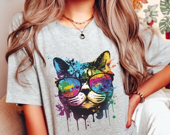 Graffiti Painted Cat Tshirt, Cat in Sunglasses Shirt, Cool Cat Graphic Shirt, Colorful Cat Shirt, Urban Cat Tshirt