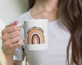 Teach Love Inspire Rainbow Teacher mug, Teacher gift, White glossy mug , back to school coffee mug, Teacher coffe mug