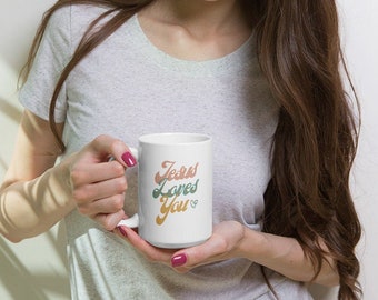 Jesús te ama taza de café Taza blanca brillante Taza cristiana Taza de verso de la biblia