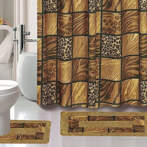 Leopard 15piece Bathroom Accessory Set 2 Bath Mats Shower Etsy