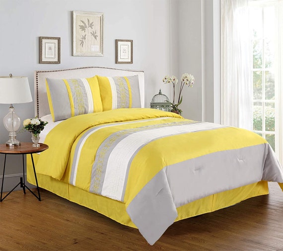 Yellow /gray Comforter Set W/ Sheet Set Bed in a Bag New Etsy