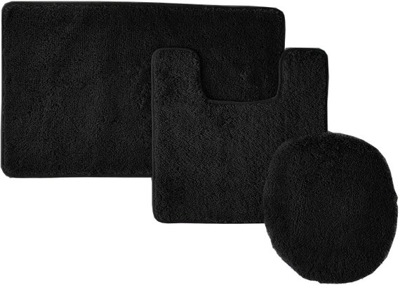 Black 3 Piece Solid Bathroom Rug Set Bath Mat Contour Rug - Etsy