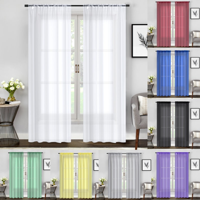 2 Piece Sheer Curtains Over 20 Colors, 36 Length Sheer Curtains