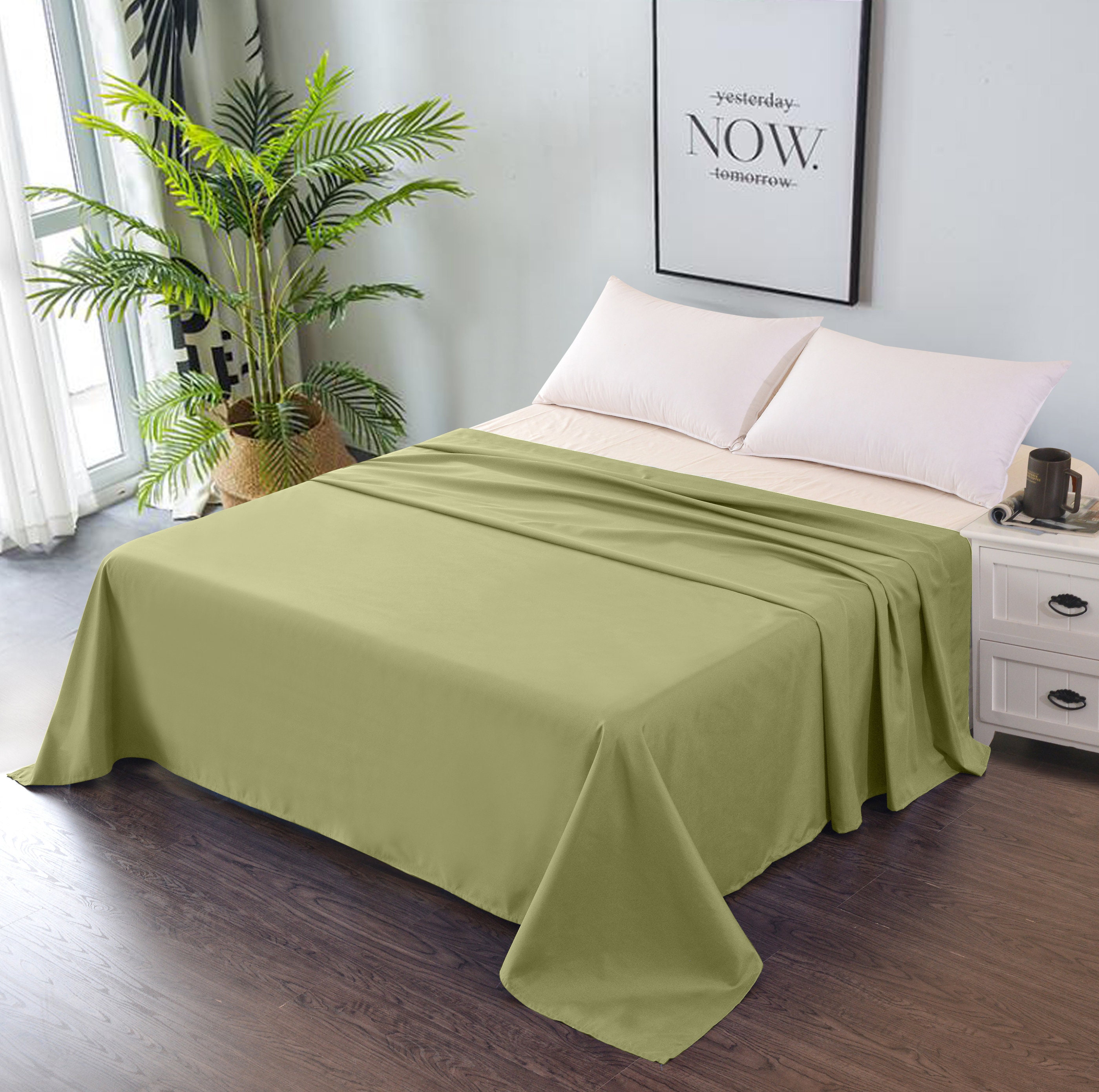 Premium Sage Green Sheet Flat Fitted Pillow Cases Soft Etsy