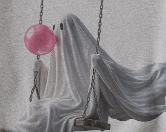 Ghost on a Swing PNG, Bubble Gum Ghost png, Cute Halloween Ghost, Sublimation png, DTF Transfer, Transparent png, 300 DPI