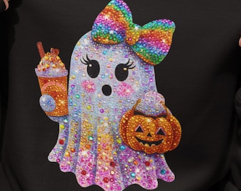Trendy Rhinestone Ghost PNG Boujee Halloween Ghost Clipart Cute Boo Ghost with Pumpkin  Coffee Neon Spooky Girl PNG Glitter Ghost PNG