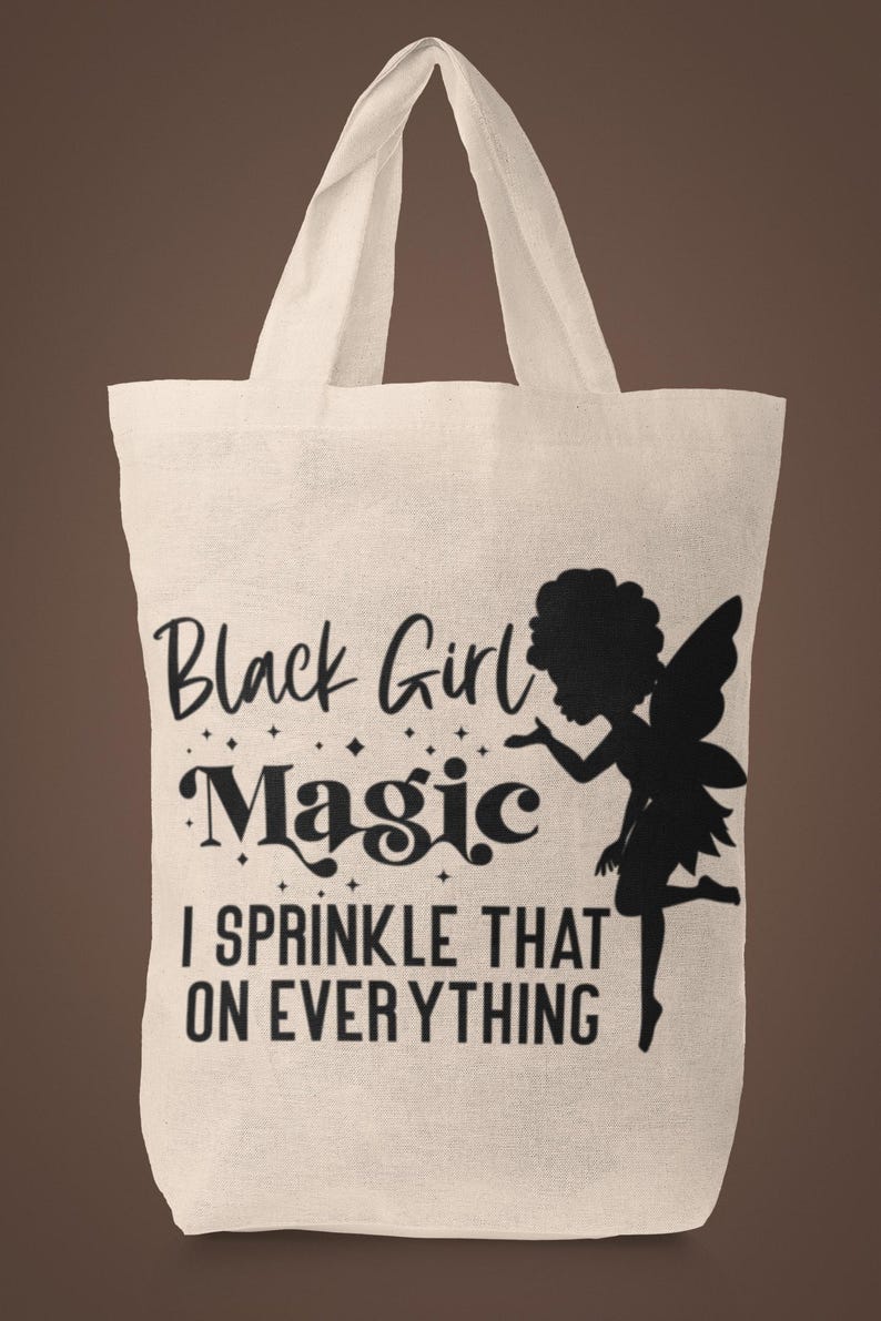Black Girl Magic PNG design featuring an afro fairy silhouette with sparkling accents and the phrase ‘I Sprinkle That on Everything’ — sublimation digital download for shirts, mugs, and tote bags