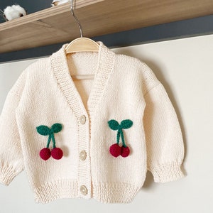 Hand-Knit Cherry Baby Cardigan / Organic Cotton image 2