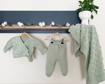 Handgefertigte Bio Baumwolle Baby Set: Grün Neugeborenen Outfit