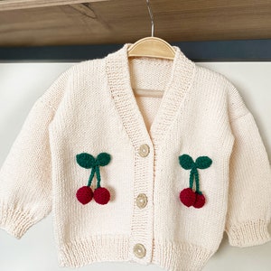 Hand-Knit Cherry Baby Cardigan / Organic Cotton image 7