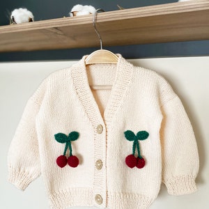 Hand-Knit Cherry Baby Cardigan / Organic Cotton image 3