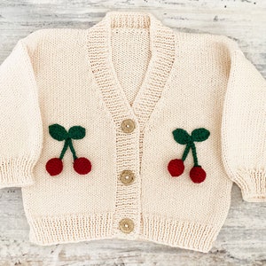 Hand-Knit Cherry Baby Cardigan / Organic Cotton image 1