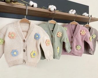 Knit Flowered Baby Cardigan