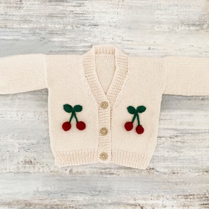 Hand-Knit Cherry Baby Cardigan / Organic Cotton image 8