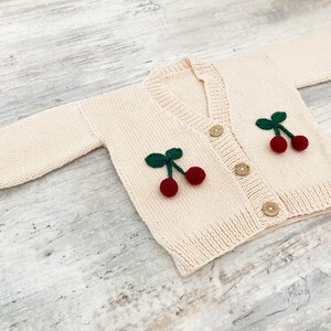 Hand-Knit Cherry Baby Cardigan / Organic Cotton image 6