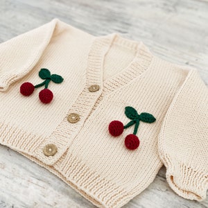 Hand-Knit Cherry Baby Cardigan / Organic Cotton image 4