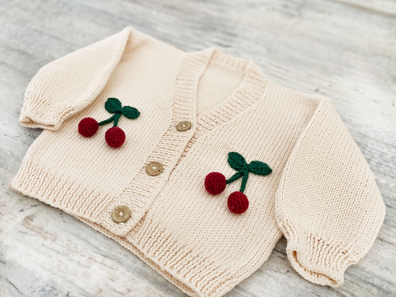 Hand-Knit Cherry Baby Cardigan / Organic Cotton image 4