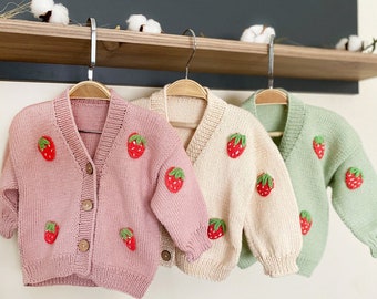 Hand Knit Strawberry Baby Cardigans  | Organic Baby Cardigans