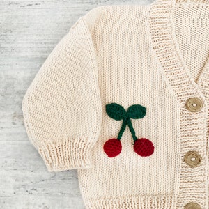 Hand-Knit Cherry Baby Cardigan / Organic Cotton image 5