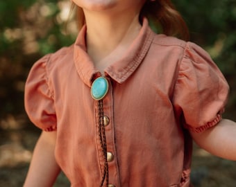 Baby Bolo Tie Clip-On, Toddler Cowboy Tie, Ring Bearer Outfit, Western Baby Gift, Turquoise Bolo