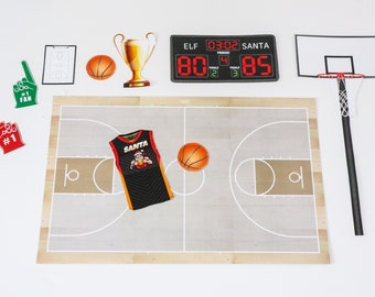 Scène de basket-ball elfe de Noël | Accessoires d'elfe | Scène d'elfe imprimable