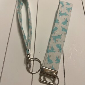 Key Fob Wristlet - Funny Bunny - Recycled Fabric Keychain
