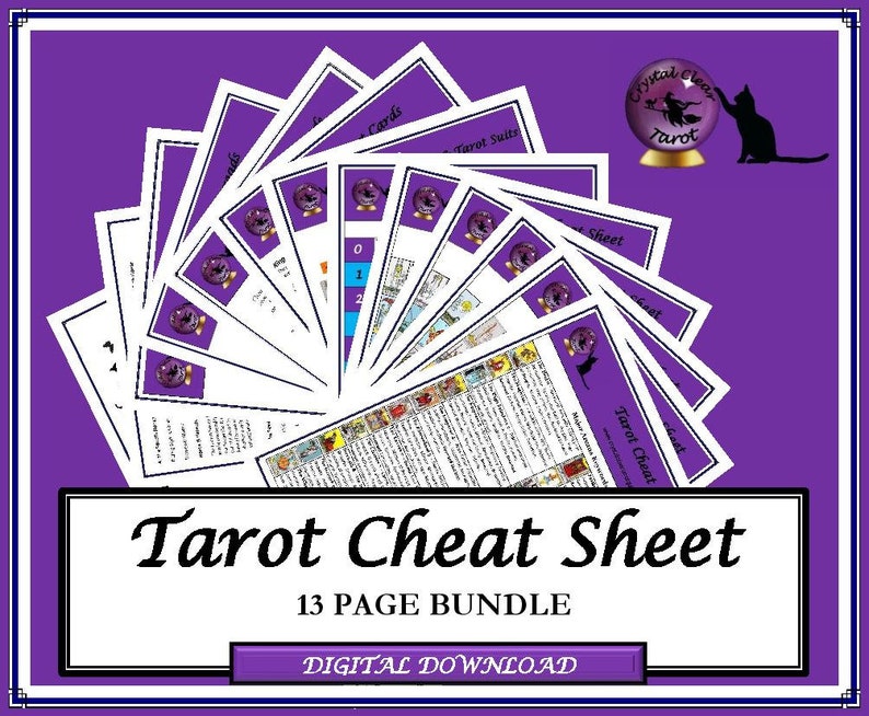 Tarot Cheat Sheet complete guide, 13 page bundle, Major & Minor keywords, Court cards, Tarot suits, Elements, Numerology, Tarot spreads. image 1