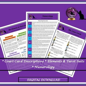 Tarot Cheat Sheet complete guide, 13 page bundle, Major & Minor keywords, Court cards, Tarot suits, Elements, Numerology, Tarot spreads. image 3