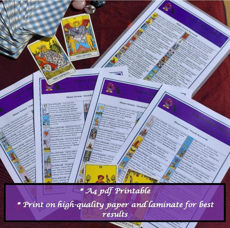 Tarot Cheat Sheet complete guide, 13 page bundle, Major & Minor keywords, Court cards, Tarot suits, Elements, Numerology, Tarot spreads. image 7