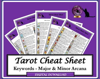Tarot Cheat Sheet complete with keyword meanings for Major & Minor Arcana based on the Rider Waite deck. With zodiac correspondences.