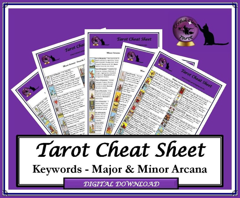 Tarot Cheat Sheet complete with keyword meanings for Major & Minor Arcana based on the Rider Waite deck. With zodiac correspondences. image 1